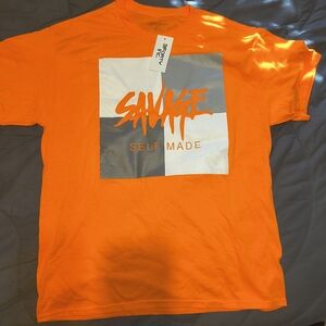 Salvage Bright Orange Tee with Gray Graphic